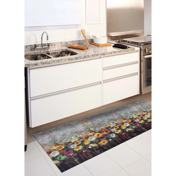 RICCI Alfombra vinílica de cocina diseños con flores en multicolor, varias medidas disponibles.