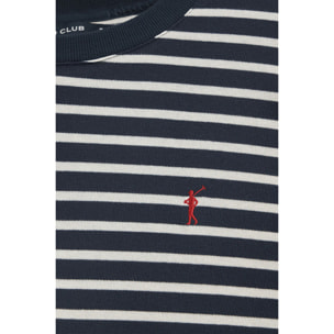Maglietta a righe blu marino ed ecrù con logo ricamato Rigby Go