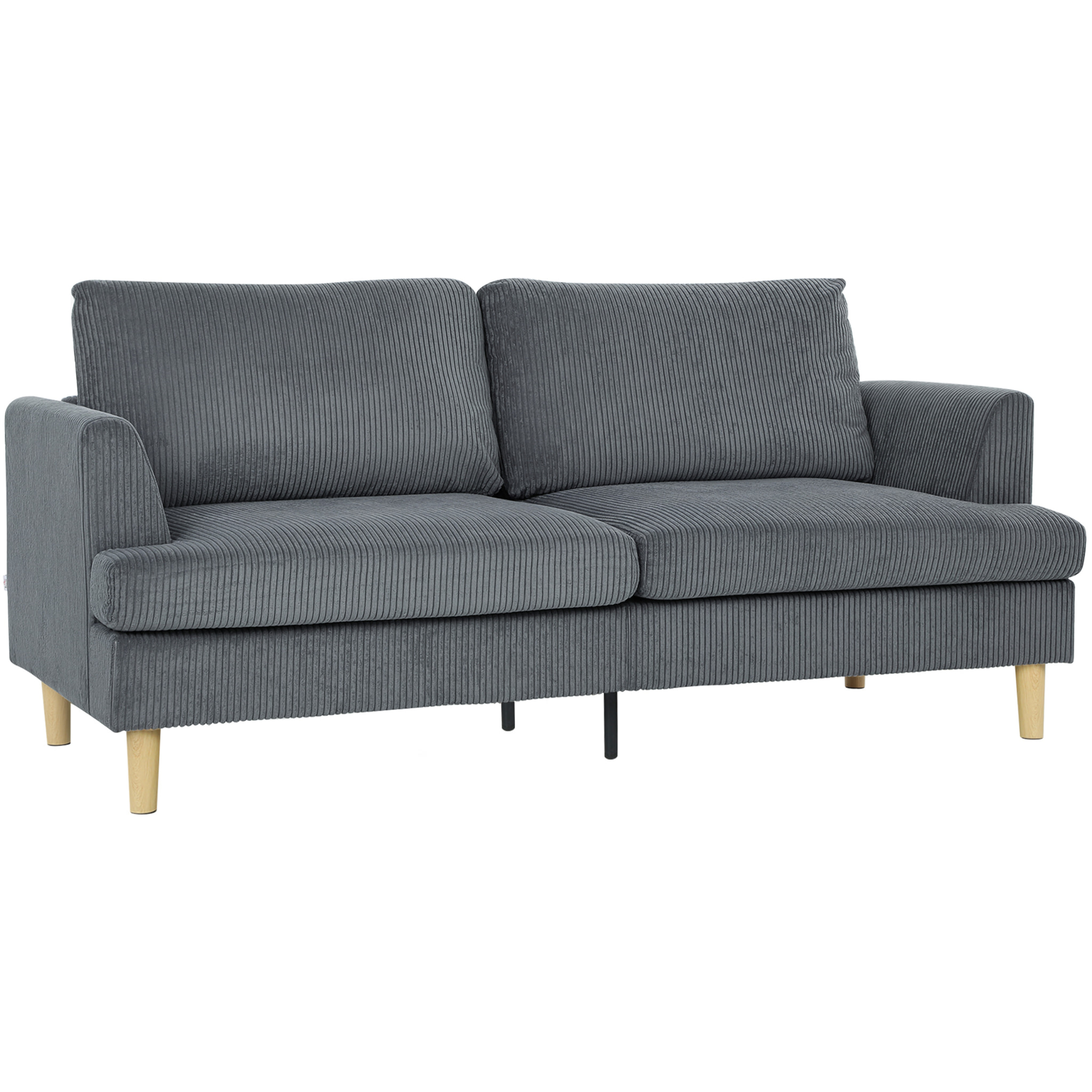 Sofá de 3 Plazas, Sofá de Salón Moderno, 188x80x86 cm, Tapizado en Pana, Acolchado Grueso de Muelles, Asiento Ancho, Reposabrazos, Fácil Montaje, 2 Almohadas, Gris Oscuro