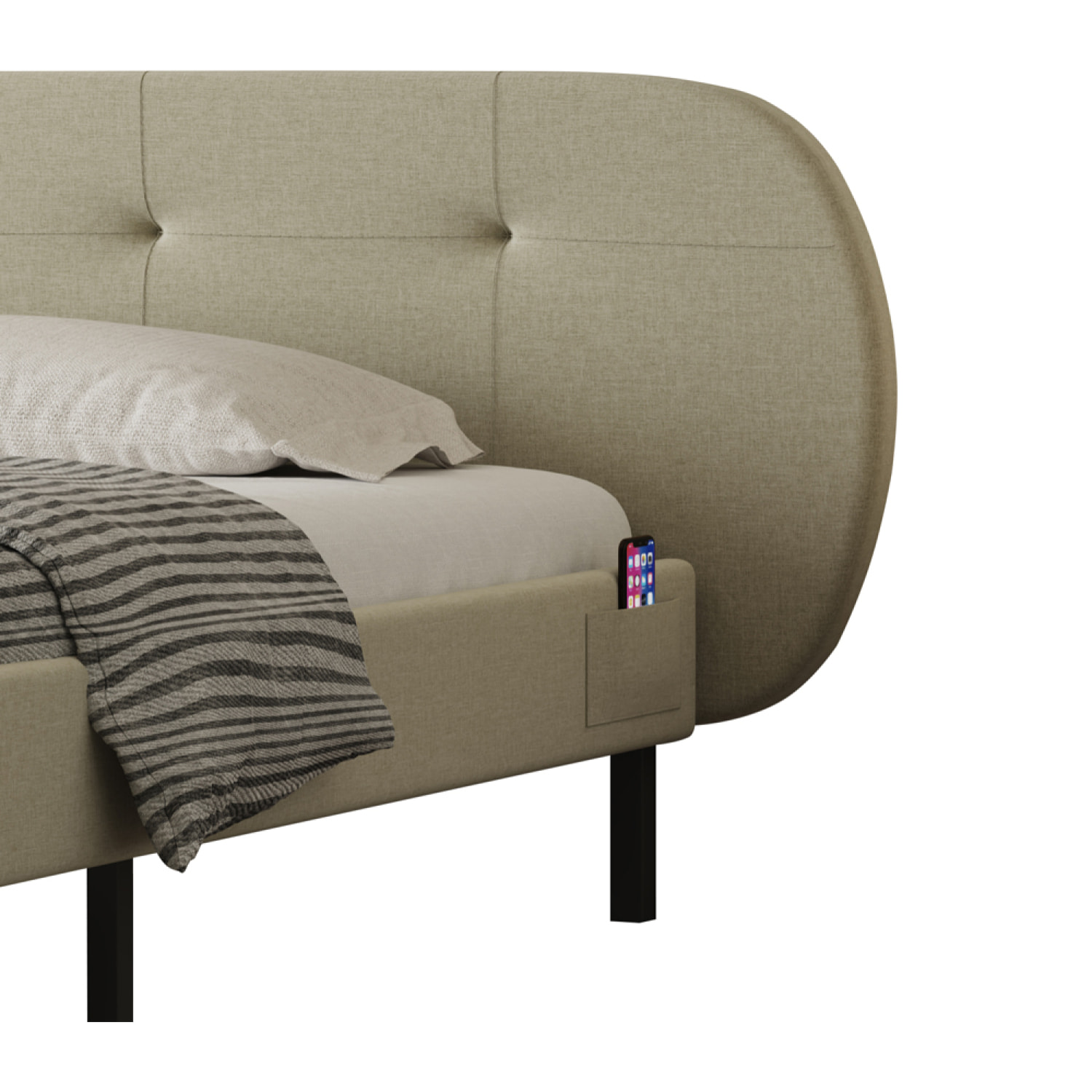 RENO Lit capitonné 140x190cm beige avec tête de lit et sommier