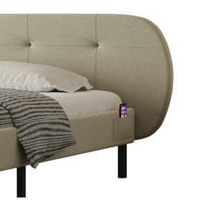 RENO Lit capitonné 140x190cm beige avec tête de lit et sommier
