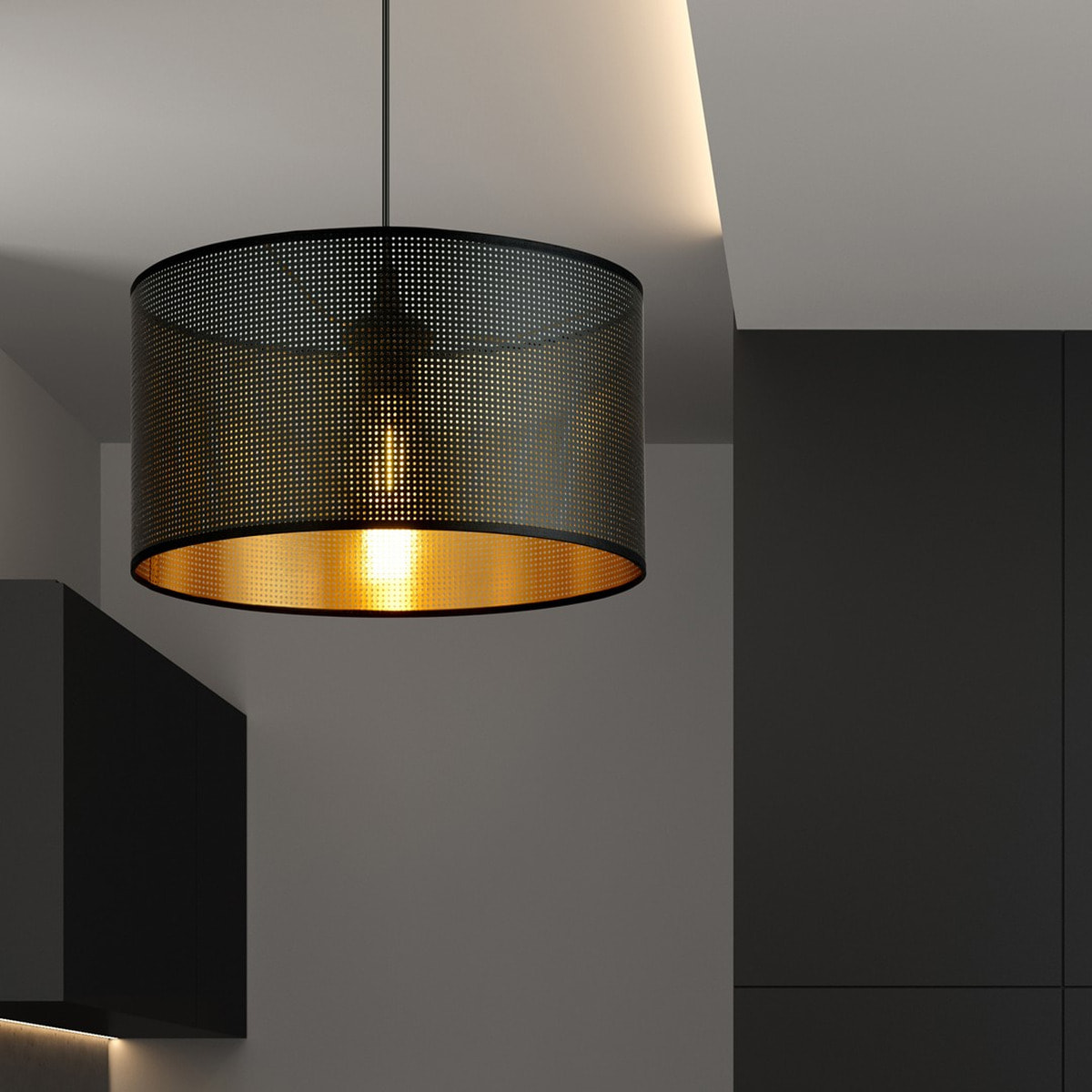 Lampada a sospensione ASTON in acciaio nero e oro