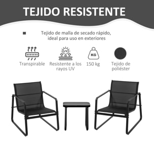 Conjunto de Muebles Jardín 3 Piezas Mesa de Vidrio y 2 Sillas para Terraza Negro