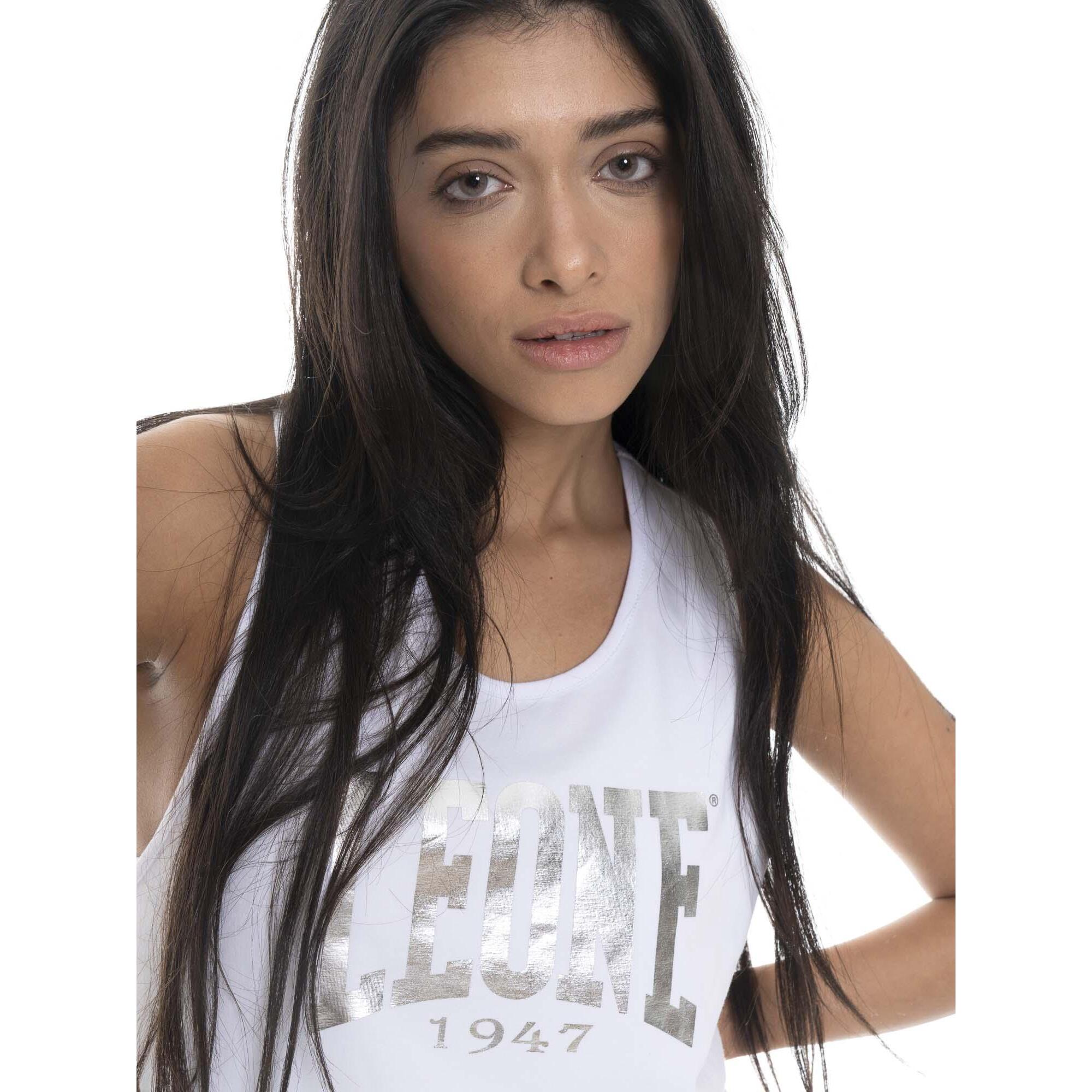 Canotta donna Leone 1947 Apparel in cotone con grande logo metallico frontale.