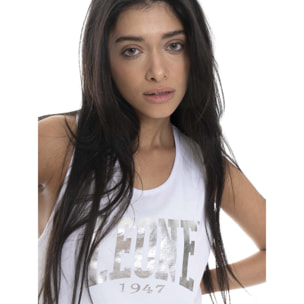 Canotta donna Leone 1947 Apparel in cotone con grande logo metallico frontale.