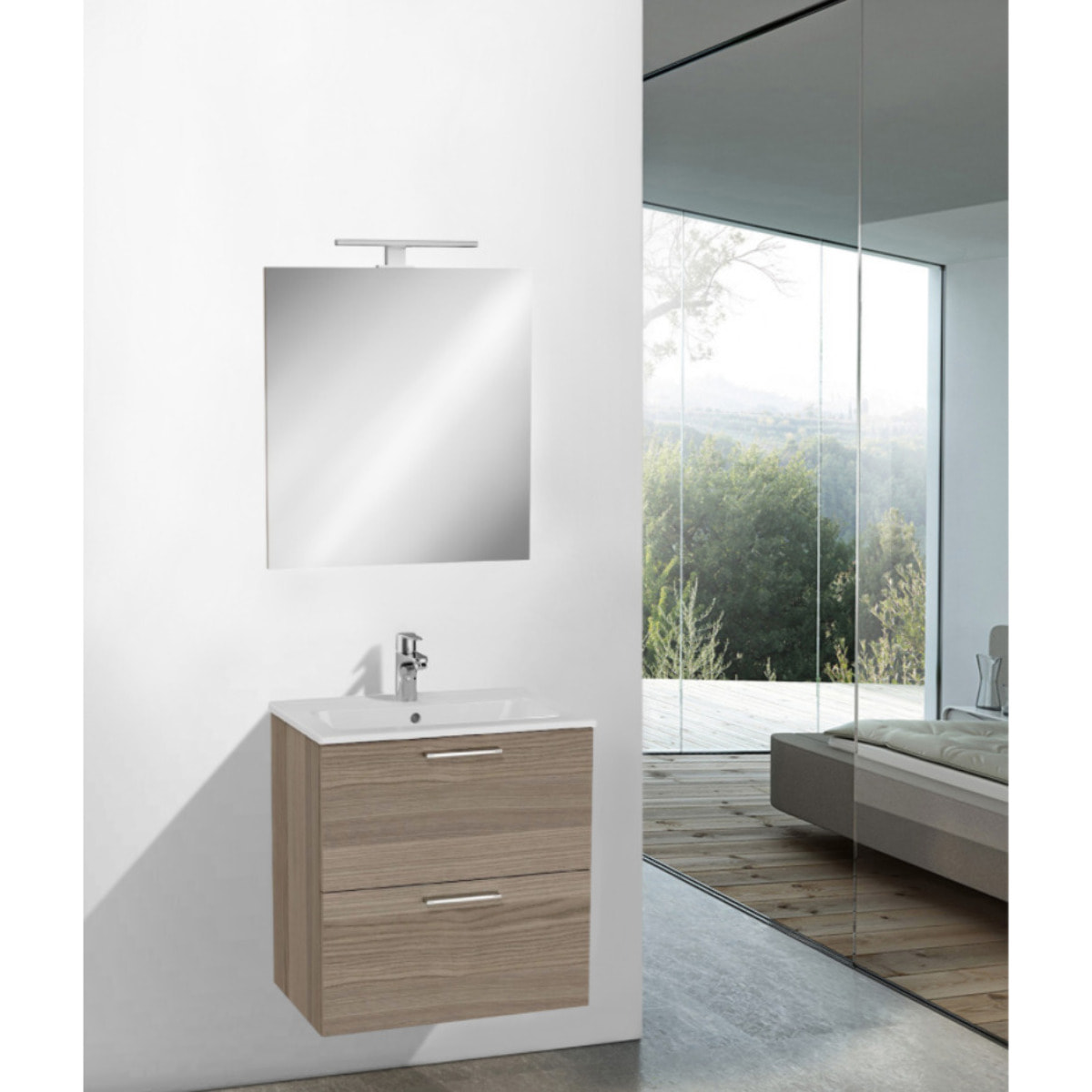 Lot de 4 Meubles Mia   59x61x39,5 cm avec miroir, lavabo et éclairage LED, Cordoba (MIASET60C-GVP04)