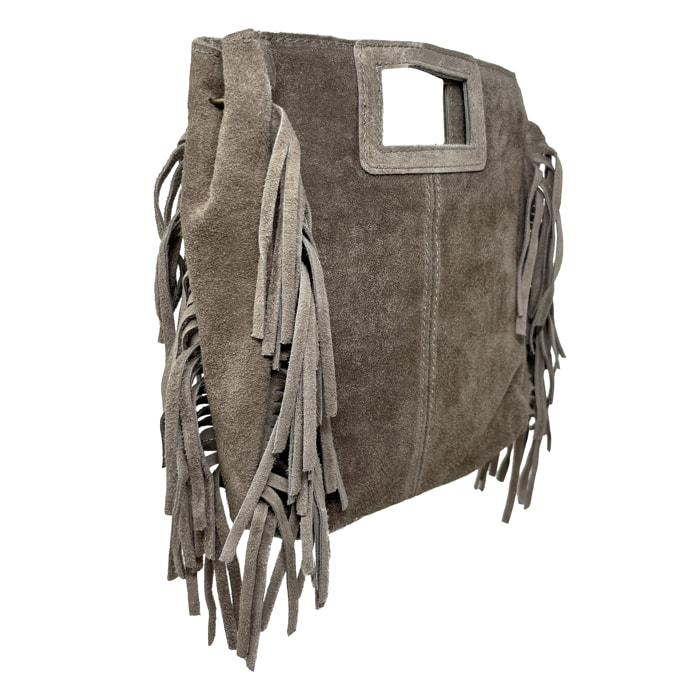 Borsa a Mano in Vera Pelle Scamosciata con Frange Made in Italy