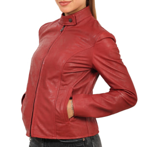 Giubbino in vera pelle di vitello rifinizione dakota Bordeaux-Slim Fit