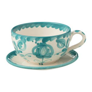 J-Line tasse + sous-tasse Granada - céramique - blanc/aqua