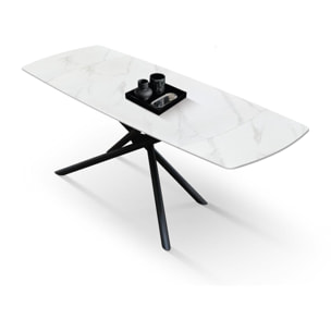 Tavolo BONIFACIO in ceramica bianco statuario e base in metallo verniciato nero, allungabile 140x90 cm - 200x90 cm