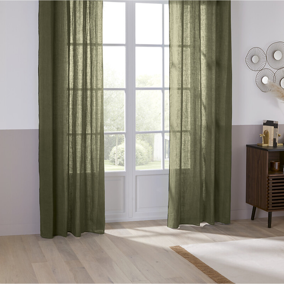 Rideau "Linah" - lin - vert kaki - 130x260 cm
