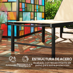 Tumbona Jardín Exterior, Tumbona Reclinable con Respaldo Ajustable en 4 Niveles y Estructura de Acero, Impermeable, Carga 120 kg, para Patio, Terraza, Balcón, 166x60x84 cm, Caqui