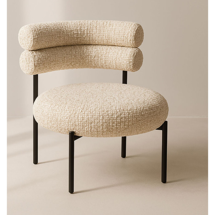 Fauteuil lounge en tweed beige avec pieds en métal noir GINA