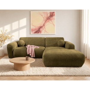 Louise - Canapé d'angle droit 4 places en velours texturé - Vert Kaki