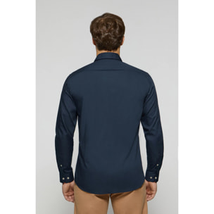 Camisa slim de popelín azul marino con logo bordado Rigby Go