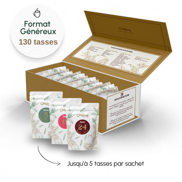 Calendrier de l'Avent Cafés de Spécialité Bio - Plus de 130 tasses/ soit 5 tasses par jour