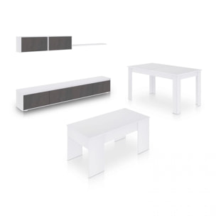 Pack salón con mesa de centro y mesa de comedor Arlet Max V2B Blanco Artik (Blanco Mate) - Óxido