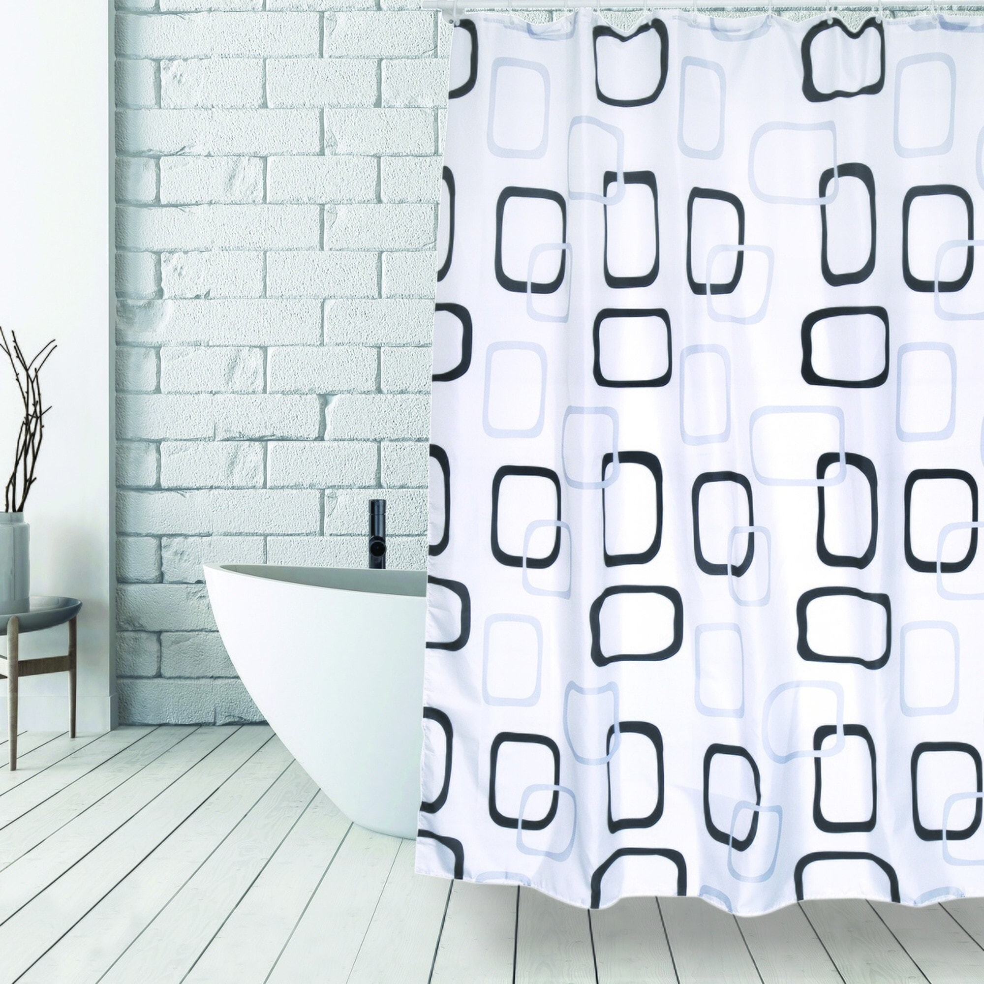 Cortina para baño antibacterias + antimohos MSV de poliester en color blanco 180 x 200 cm