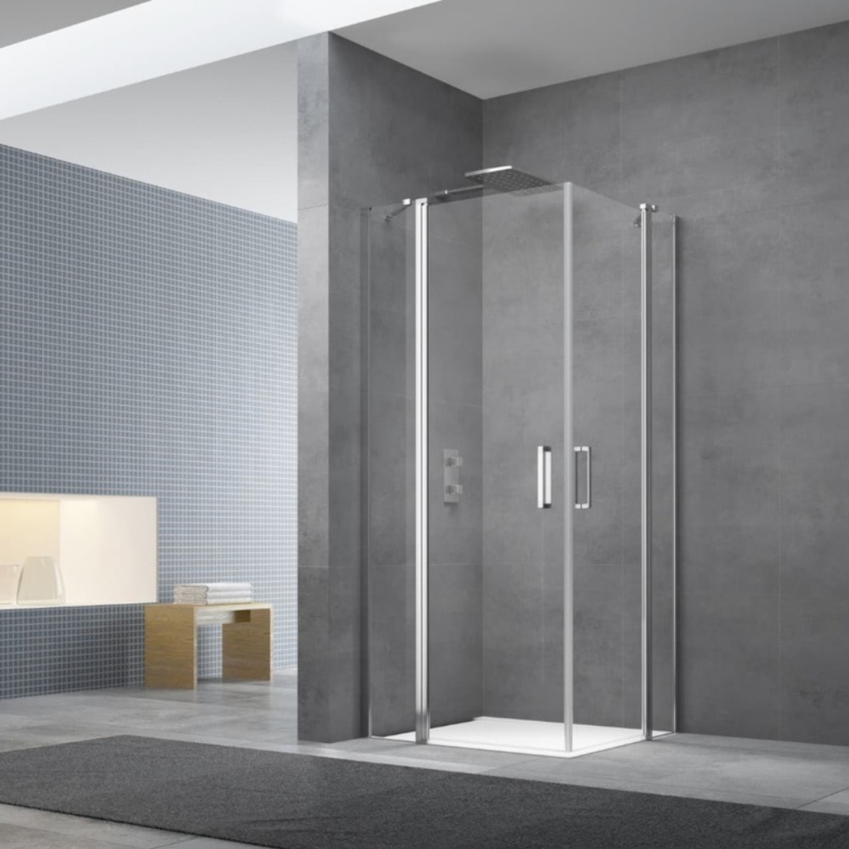 Fusion Portes de douche acces en angle pivotantes 90x90cm anticalcaire avec profilés chrome brillant (SATFUD9090-SET)