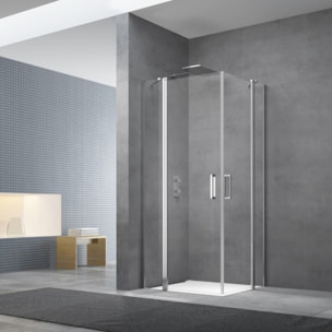 Fusion Portes de douche acces en angle pivotantes 90x90cm anticalcaire avec profilés chrome brillant (SATFUD9090-SET)