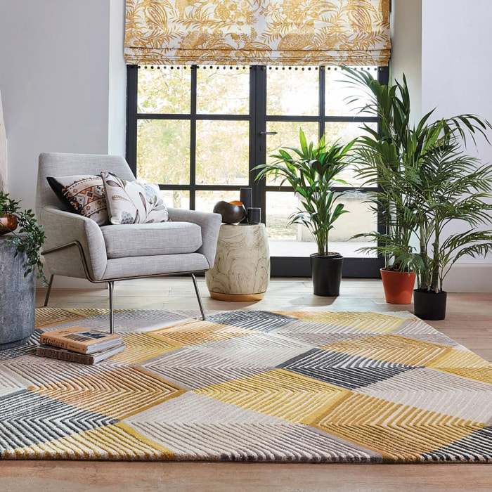 Tapis salon et chambre fait à la main en laine motif géométrique RAOL