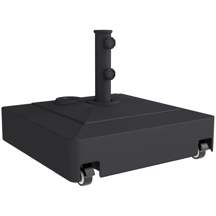 Base para Sombrilla Cuadrada con Ruedas, Soporte de Parasol de HDPE, Pie para Sombrilla con Postes Ø35/38/48 mm, Rellenable de Arena 61 kg o Agua 40 kg, para Jardín, Patio, Terraza, Negro