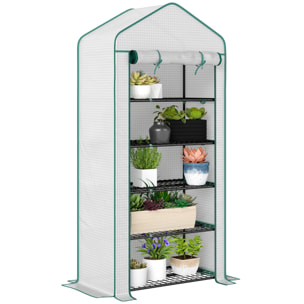 Invernadero de Jardín de 5 Niveles Invernadero Pequeño Exterior con Puerta Enrollable con Cremallera Anti-UV Diseño Ensanchado y Estantes para Cultivo de Plantas Flores 90x49x193 cm Blanco