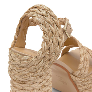 Sandalia de tacón Fresa en rafia tintada con cierre de pulsera