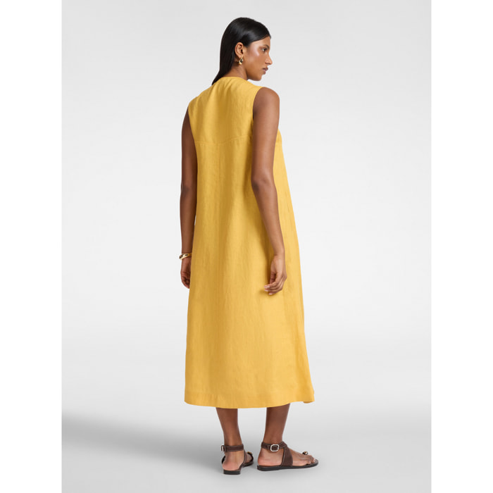 Elena Mirò - Vestido largo de lino con escote en V - Amarillo