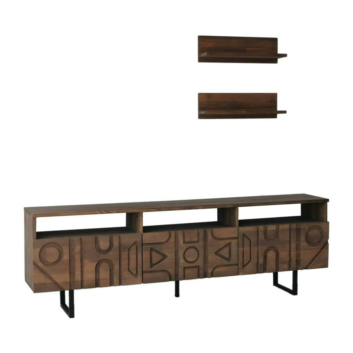 Mobile porta TV Barete, Credenza da soggiorno, Armadio basso per TV, Base parete attrezzata, 170x30h40 cm, Noce