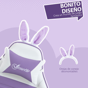 Silla Gaming Ergonómica Reclinable 135°, Silla Gamer Racing de Cuero PU con Soporte Lumbar, Altura Ajustable, Reposacabezas y Reposapiés Retráctil, para Oficina, Estudio, Púrpura