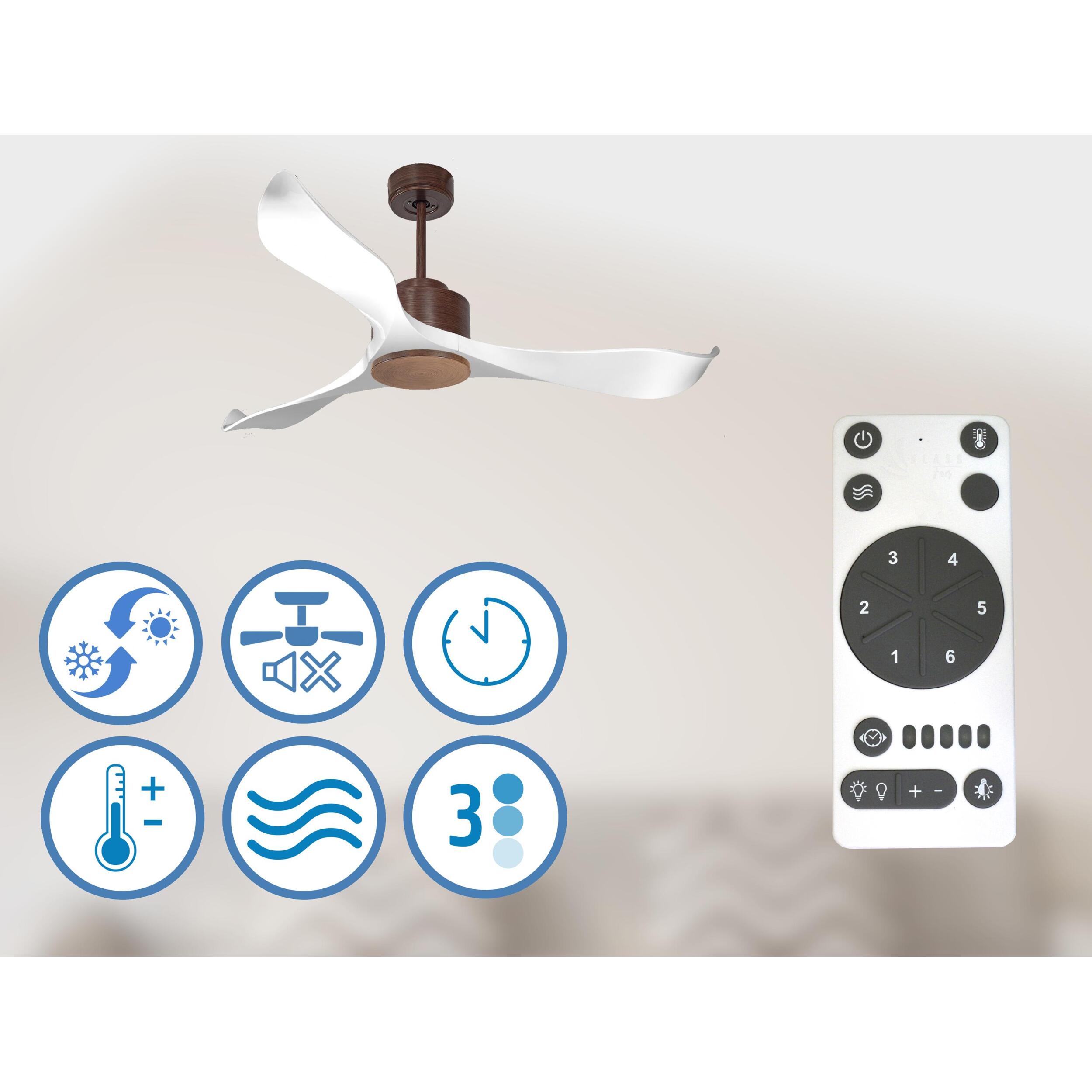 Ventilateur de plafond Wifi Moteur à courant continu Télécommande Adaptateur 2/3 Lames Hypersilence Mémoire Shopify Vendible (AUTOMATIQUE) 40   W brun