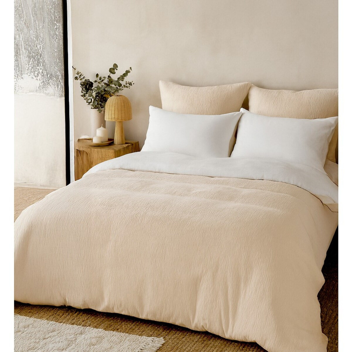 Parure housse de couette gaze de microfibre ecru naturel