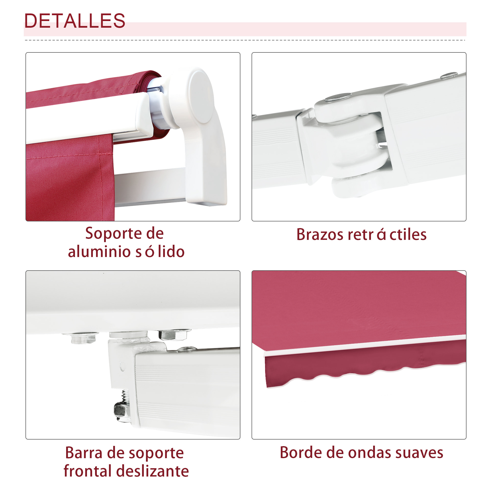 Toldo con Brazo de Aluminio Poliá©ster y Acero 4x2,5m Rojo