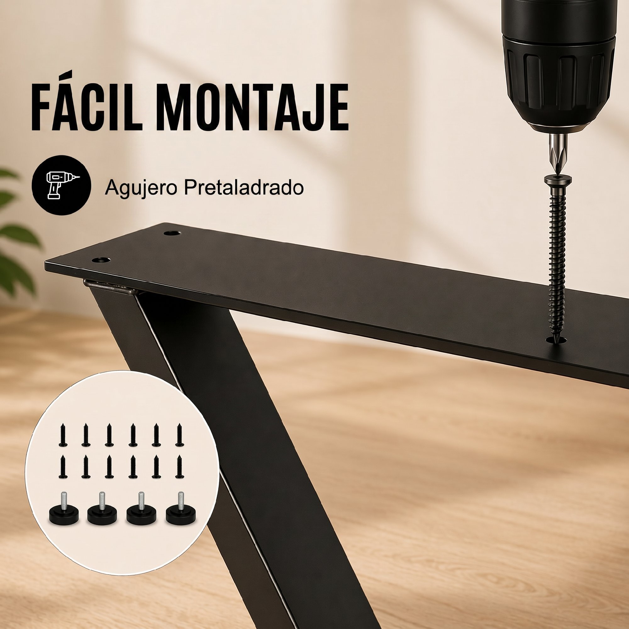 Patas de Mesa de Acero, Juego de 2 Patas en Forma de X para Muebles Industriales con Almohadillas Ajustables y Tornillos para Mesa de Comedor, Banco, 60x10x72 cm, Negro