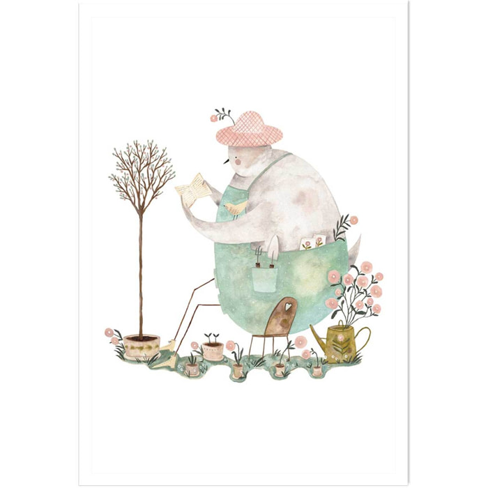 Affiche enfant un oiseau au jardin  Affiche seule