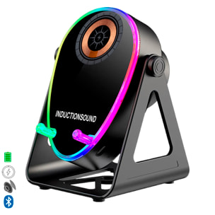 Altavoz H68 con tecnología de inducción inteligente que amplifica el sonido al colocar el móvil encima. Con Bluetooth, carga inalámbrica de 15W y luces LED multicolor.