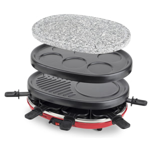 Raclette 8 Personas 4 en 1, Grill, Crepera, Plancha Con Piedra Natural, 900 W.