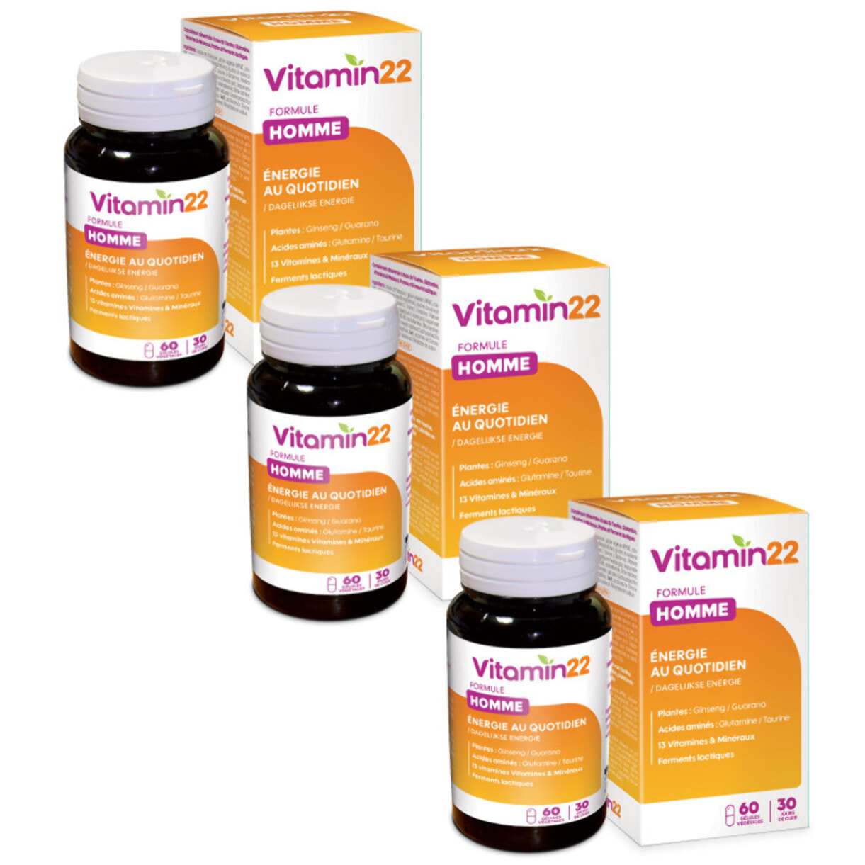 VITAMIN'22 - Specific Homme - Complément alimentaire à base de 14 vitamines et minéraux - Répondre aux besoins spécifique de l'homme - Sans gluten - Fabriqué en France - Lot de 3 produits