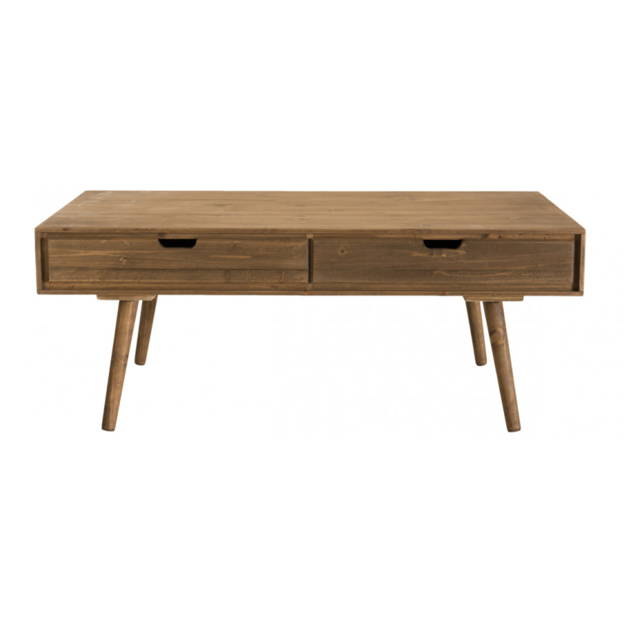 ANDREW - Table basse marron scandi rectangulaire 4 tiroirs bois Sapin