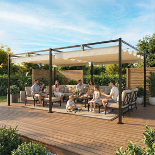 Pergola de jardin double toit rétractable structure métallique beige
