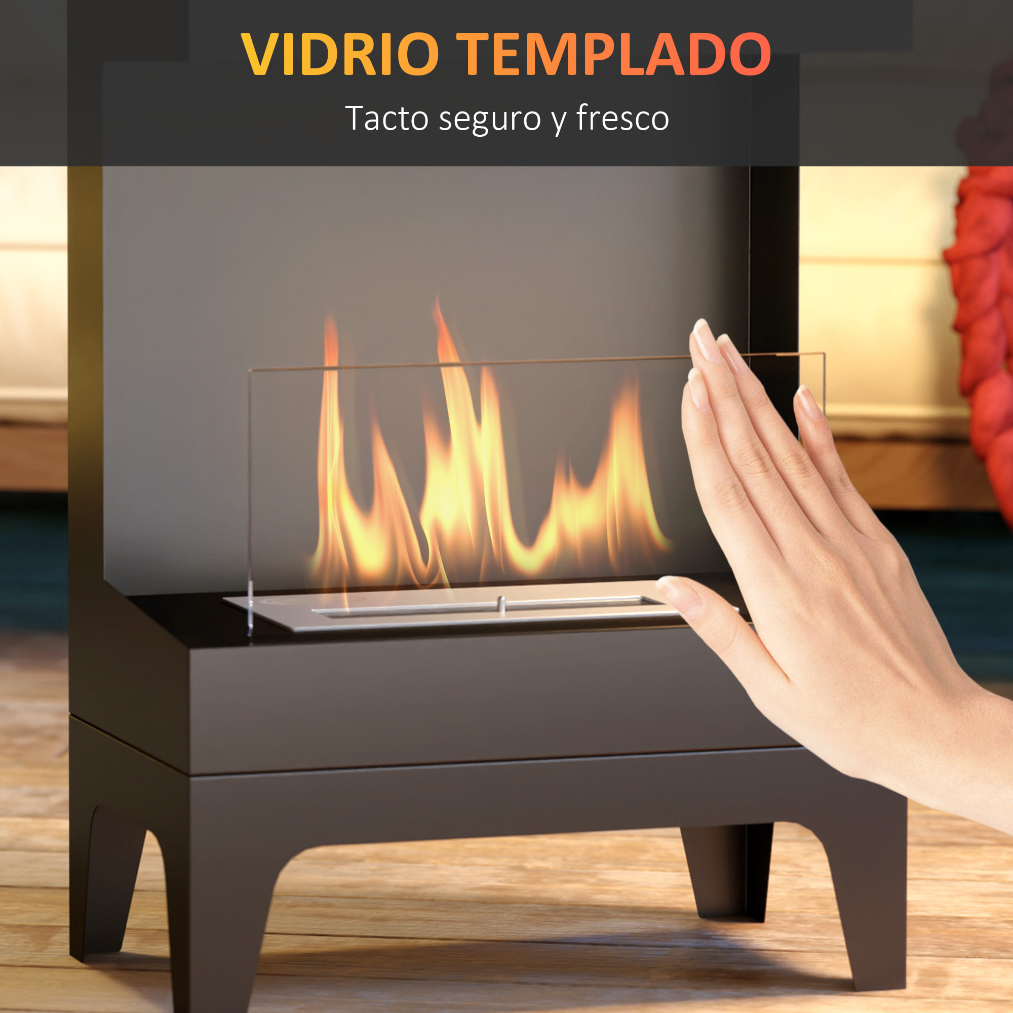 Chimenea de Bioetanol Estufa de Bioetanol de Pie con Tanque de 0,9 L Apagallamas de Acero Inoxidable Tiempo de Combustión 3,3H para Interiores 15-20 m² 38x22x54 cm Negro