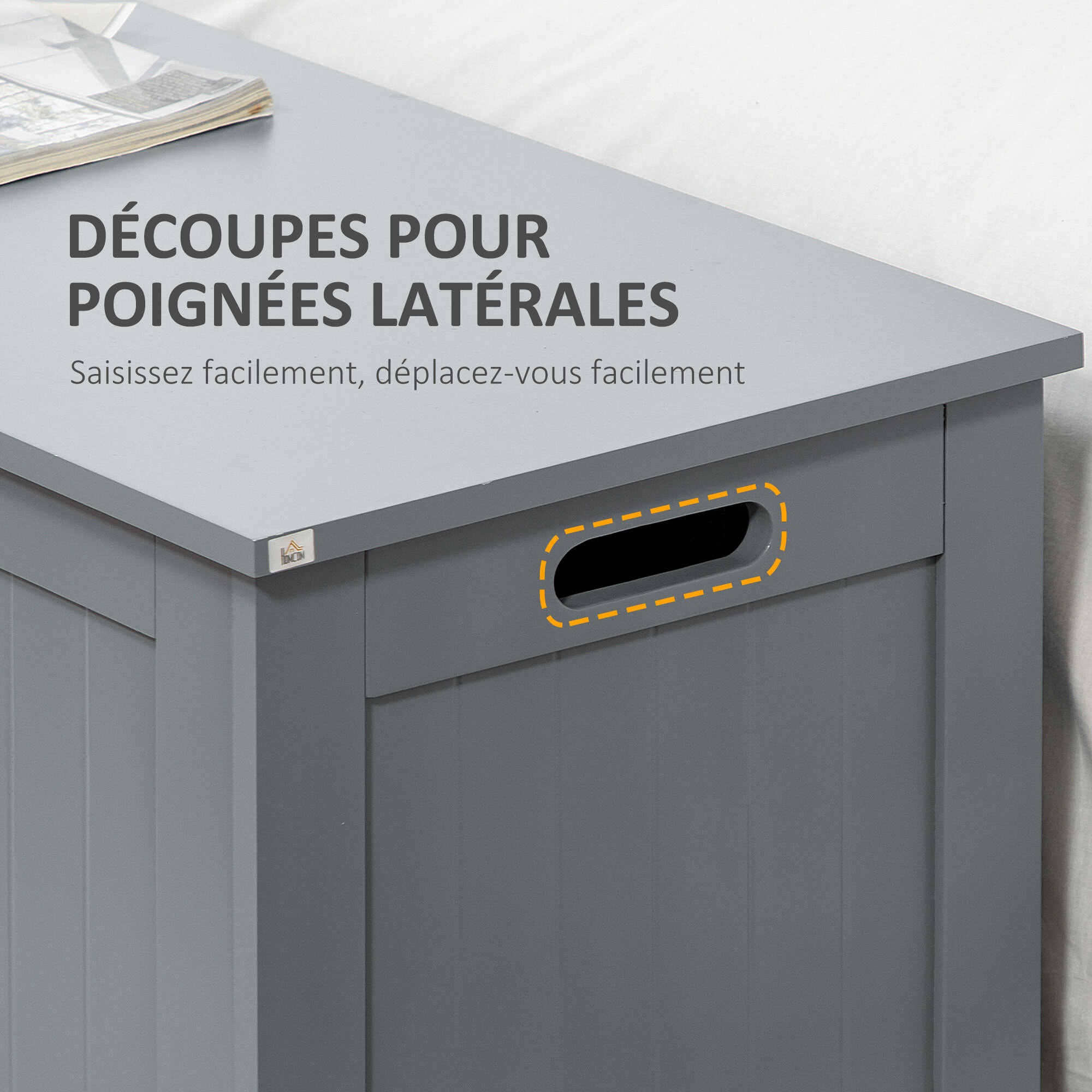 Coffre malle de rangement 81L x 40l x 46H cm MDF gris