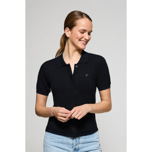 Maglietta blu marino Lirio abbottonata con monogramma ricamato