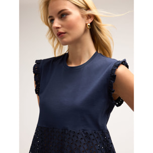 Motivi - Camiseta sin mangas con inserto de bordado inglés - Azul