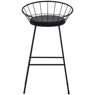 Lot de 2 tabourets de bar 75cm en métal noir et coussin noir ALEX