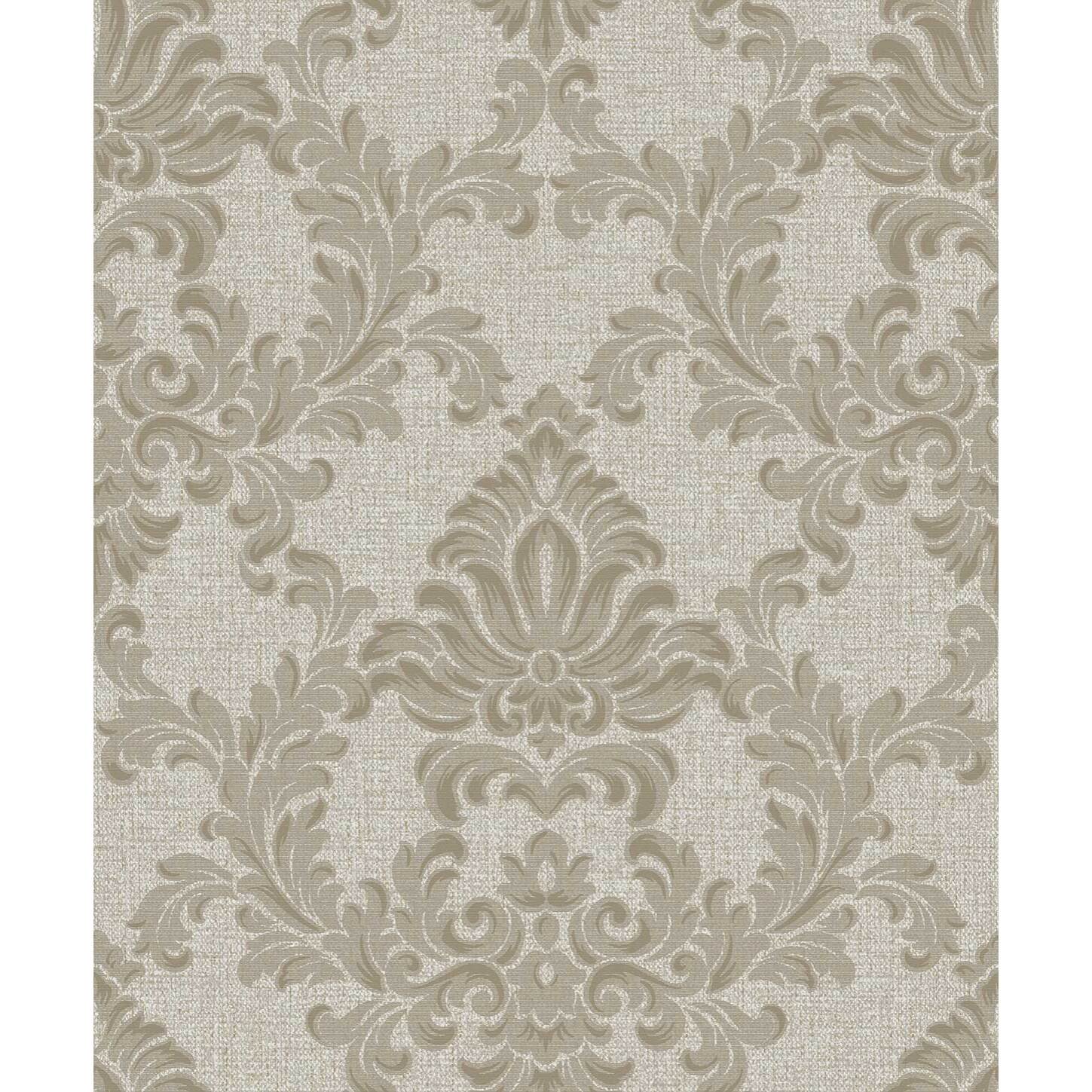 Papier peint baroque médaillon beige fond lin