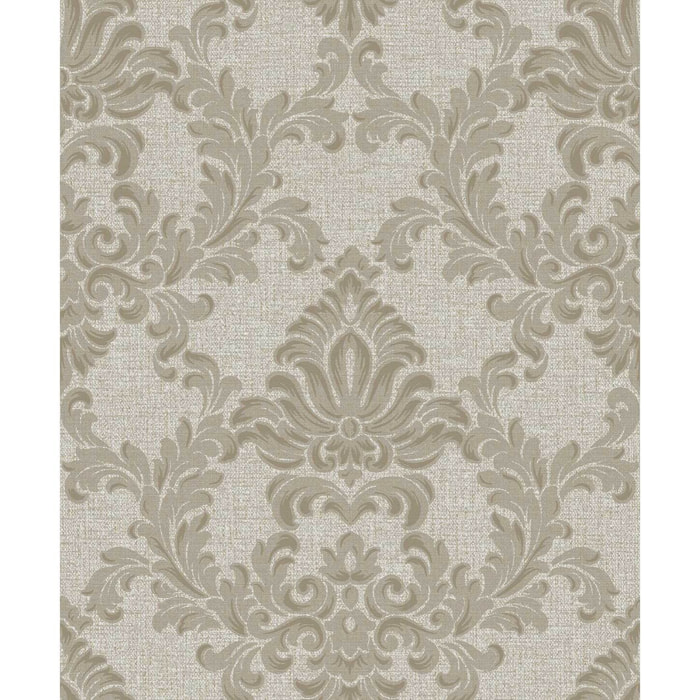 Papier peint baroque médaillon beige fond lin