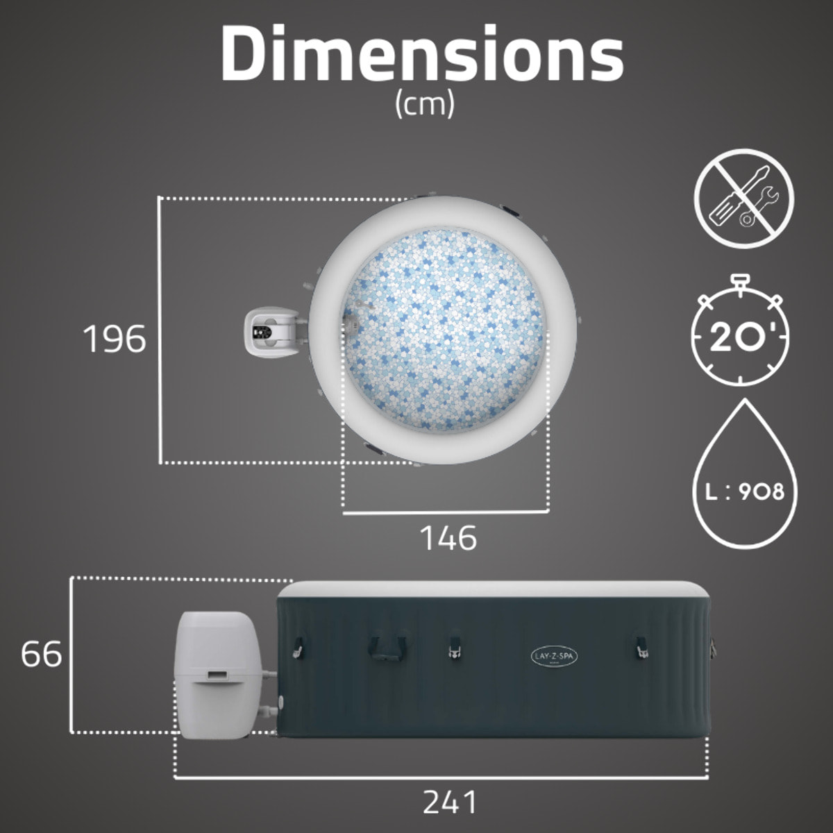 Bestway Spa gonflable rond Lay-Z-Spa Miami AirJet EnergySense 4-6 personnes