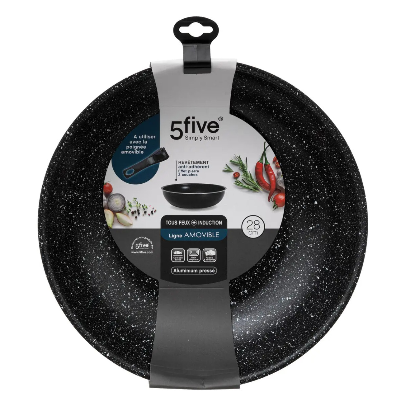 Wok aluminium pressé amovible 28cm